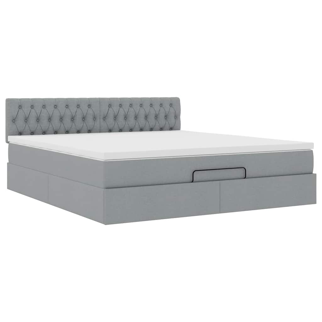 vidaXL Pouf Letto con Materasso e LED Grigio Chiaro 180x200cm Tessuto
