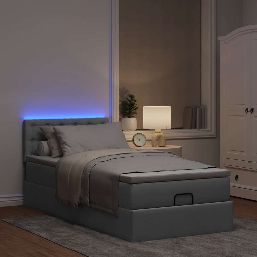 vidaXL Pouf Letto con Materasso e LED Grigio Chiaro 80x200cm Tessuto