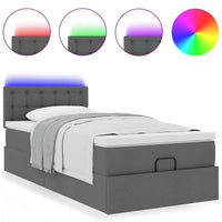 Pouf Letto con Materasso e LED Grigio Scuro 80x200cm in Tessuto