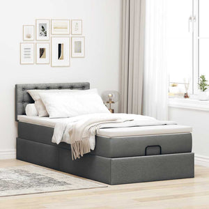 Pouf Letto con Materasso e LED Grigio Scuro 80x200cm in Tessuto