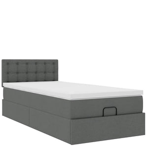 Pouf Letto con Materasso e LED Grigio Scuro 80x200cm in Tessuto