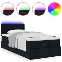 Pouf Letto con Materasso e LED Nero 80x200cm in Tessuto