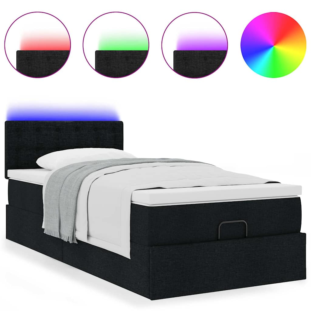Pouf Letto con Materasso e LED Nero 80x200cm in Tessuto 3312431