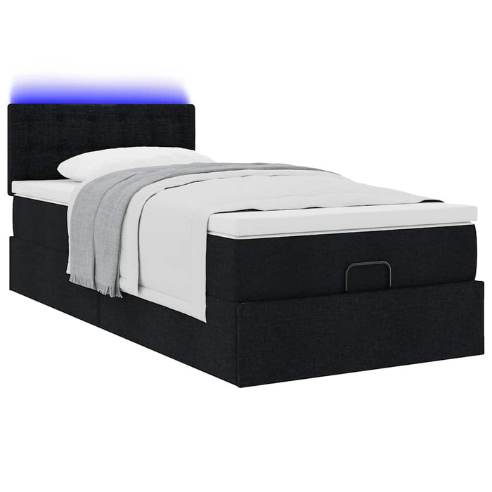 Pouf Letto con Materasso e LED Nero 80x200cm in Tessuto