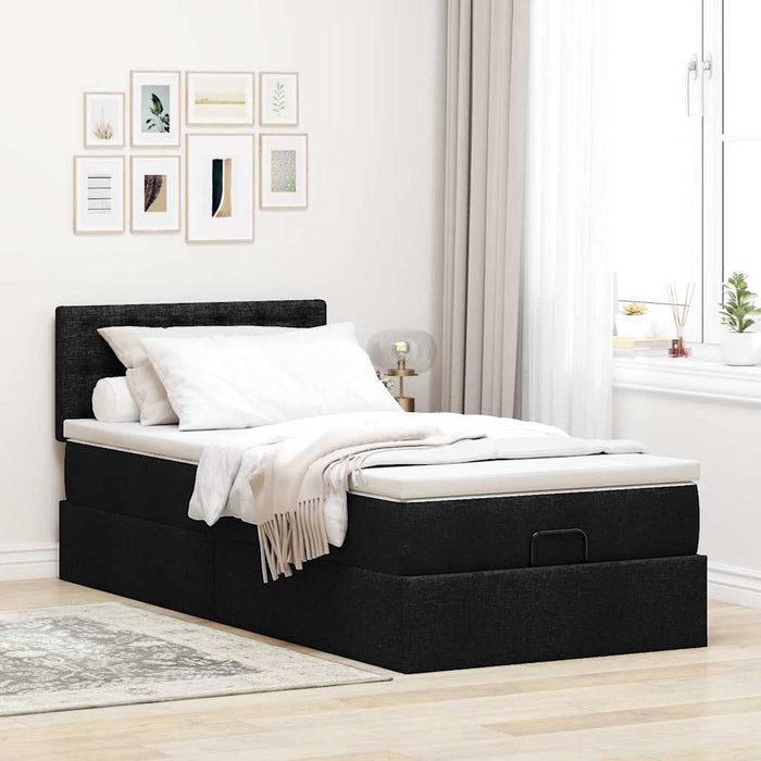 Pouf Letto con Materasso e LED Nero 80x200cm in Tessuto