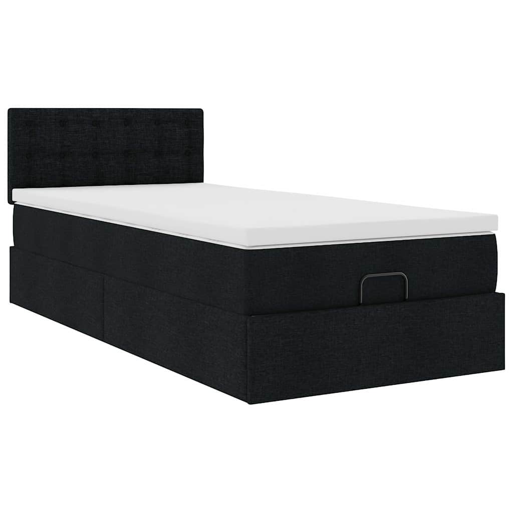 Pouf Letto con Materasso e LED Nero 80x200cm in Tessuto 3312431