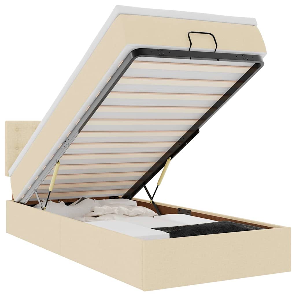 Struttura Letto Pouf con Materasso Crema 90x190 cm in Tessuto 3312441