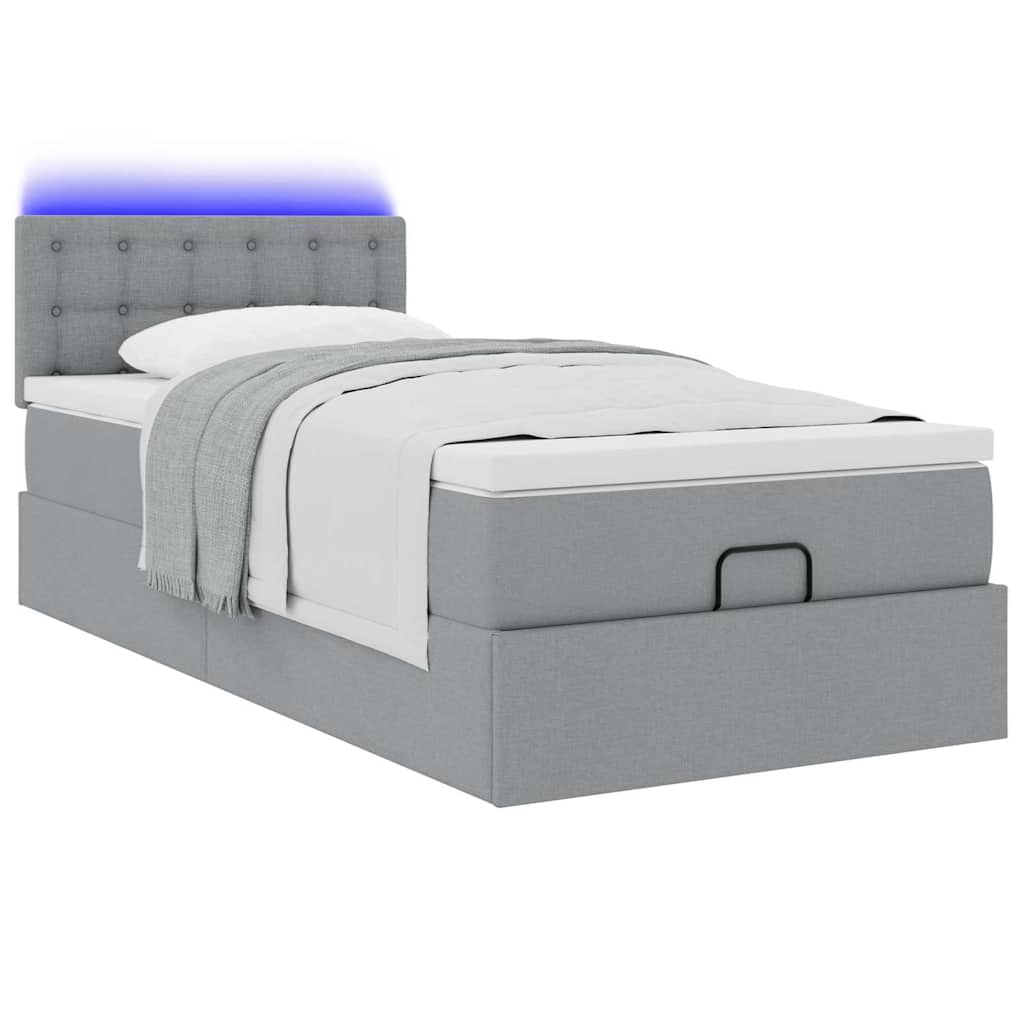 vidaXL Pouf Letto con Materasso e LED Grigio Chiaro 90x200 cm Tessuto