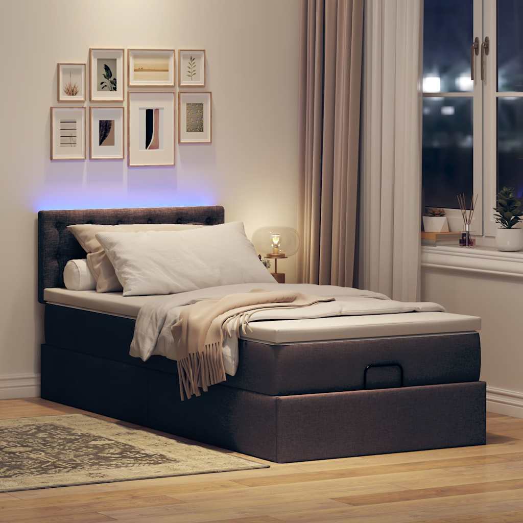 Pouf Letto con Materasso e LED Marrone Scuro 90x200 cm Tessuto 3312446
