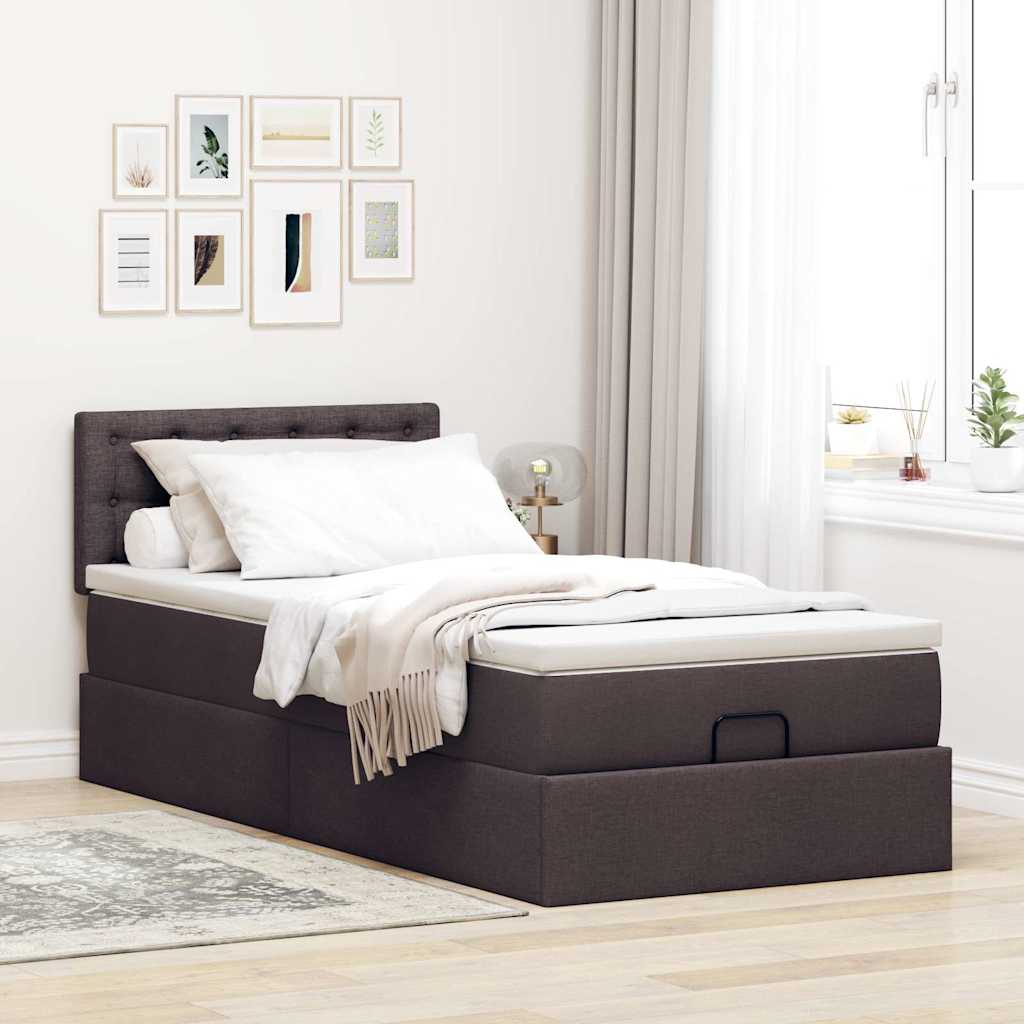 Pouf Letto con Materasso e LED Marrone Scuro 90x200 cm Tessuto 3312446