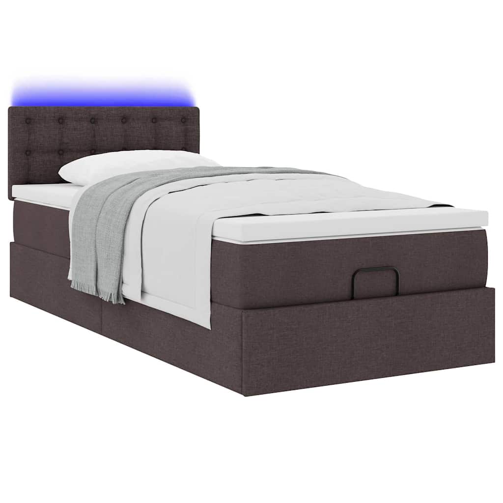 Pouf Letto con Materasso e LED Marrone Scuro 90x200 cm Tessuto 3312446