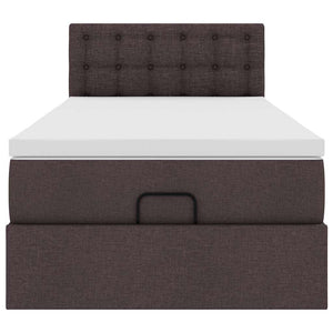 Pouf Letto con Materasso e LED Marrone Scuro 90x200 cm Tessuto 3312446