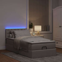 Pouf Letto con Materasso e LED Tortora 90x200 cm in Tessuto