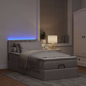 Pouf Letto con Materasso e LED Tortora 90x200 cm in Tessuto