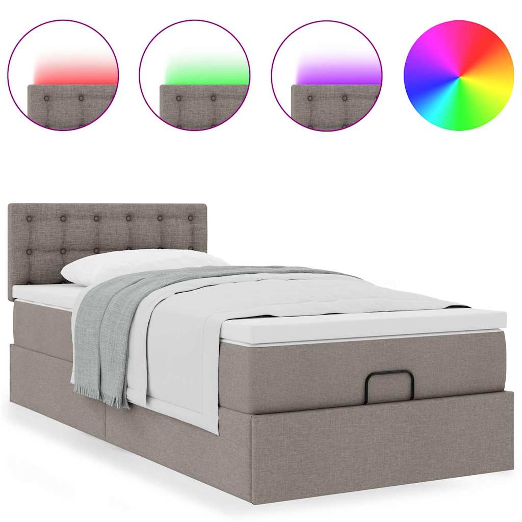 Pouf Letto con Materasso e LED Tortora 90x200 cm in Tessuto