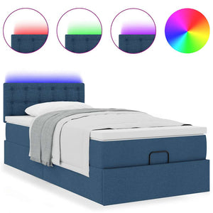 vidaXL Pouf Letto con Materasso e LED Blu 90x200 cm in Tessuto