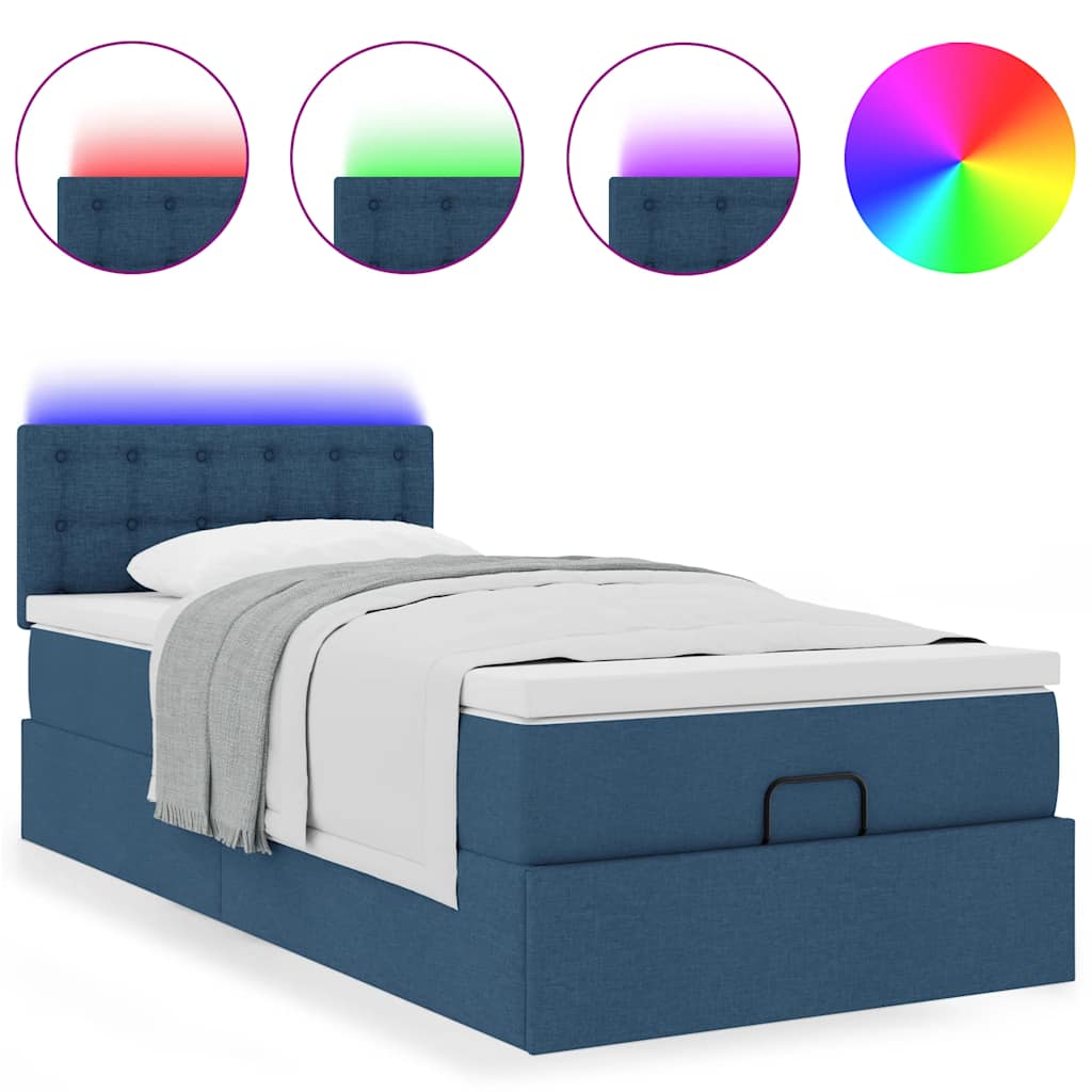 vidaXL Pouf Letto con Materasso e LED Blu 100x200 cm in Tessuto