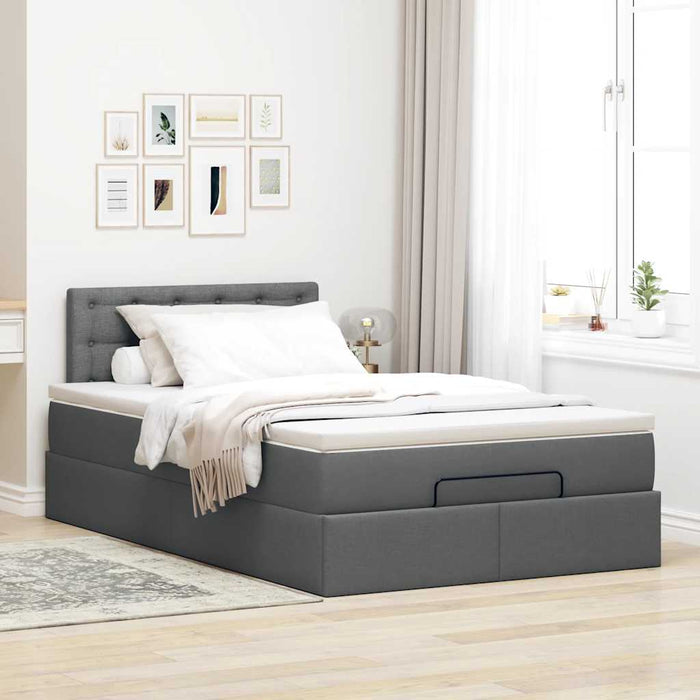 Pouf Letto con Materasso e LED Grigio Scuro 120x190 cm Tessuto