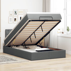 Pouf Letto con Materasso e LED Grigio Scuro 120x190 cm Tessuto