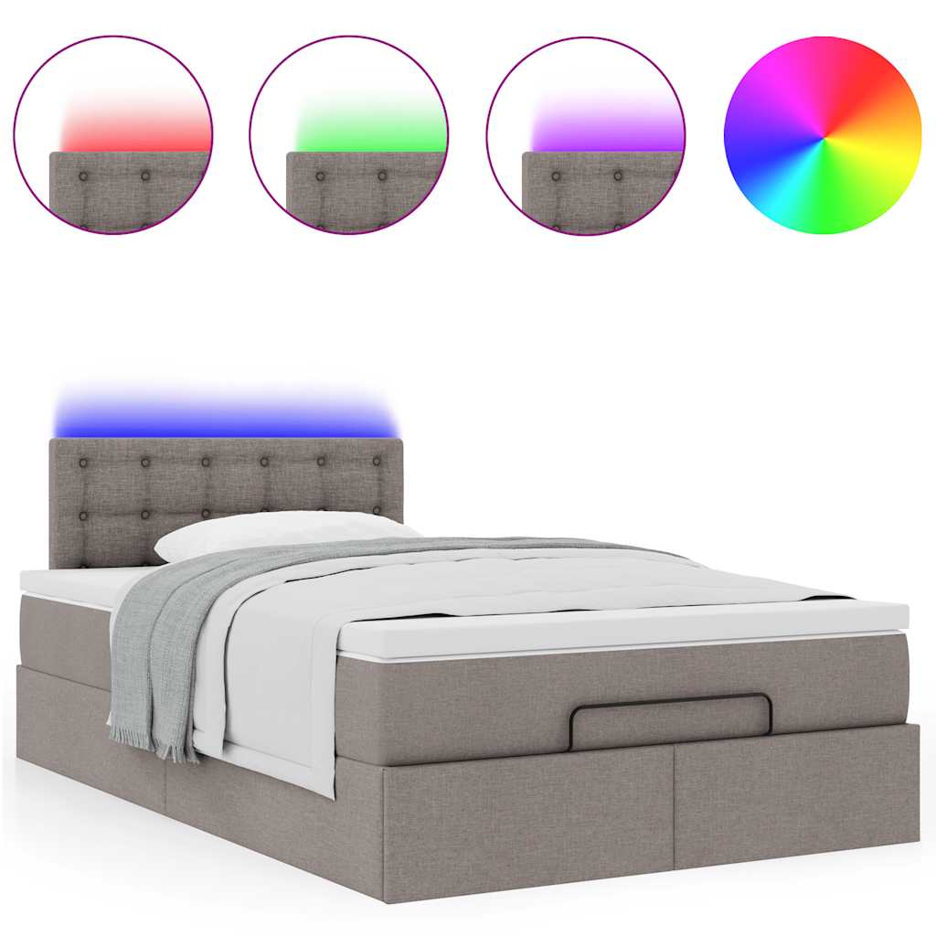 vidaXL Pouf Letto con Materasso e LED Tortora 120x190cm in Tessuto