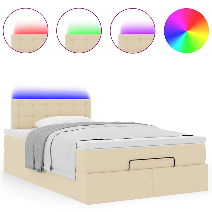 vidaXL Pouf Letto con Materasso e LED Crema 120x190cm in Tessuto