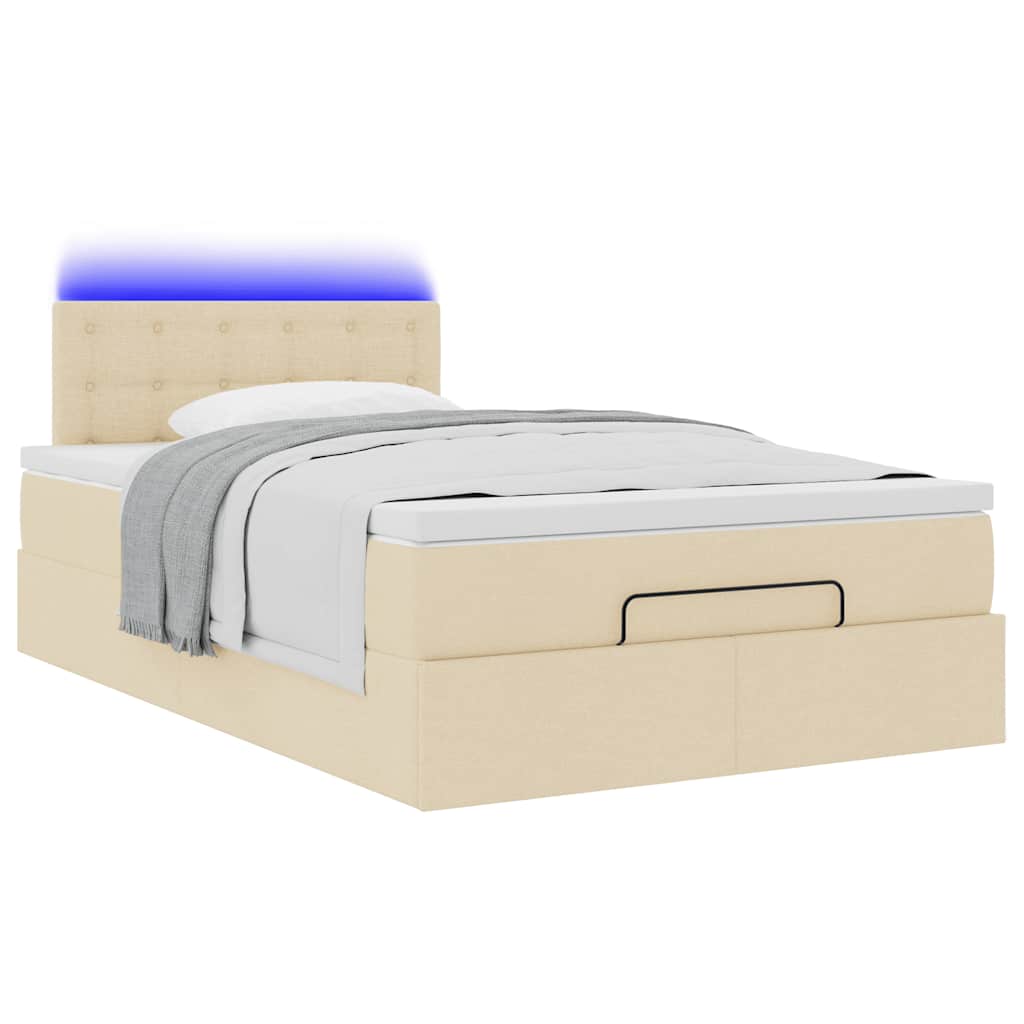 vidaXL Pouf Letto con Materasso e LED Crema 120x190cm in Tessuto
