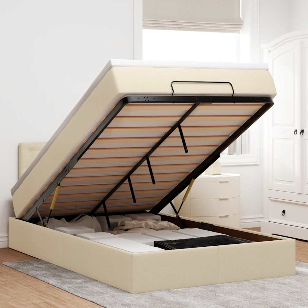 vidaXL Pouf Letto con Materasso e LED Crema 120x190cm in Tessuto