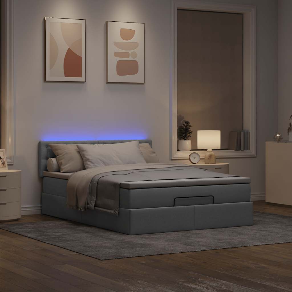 Pouf Letto con Materasso e LED Grigio Chiaro 140x190 cm 3312471