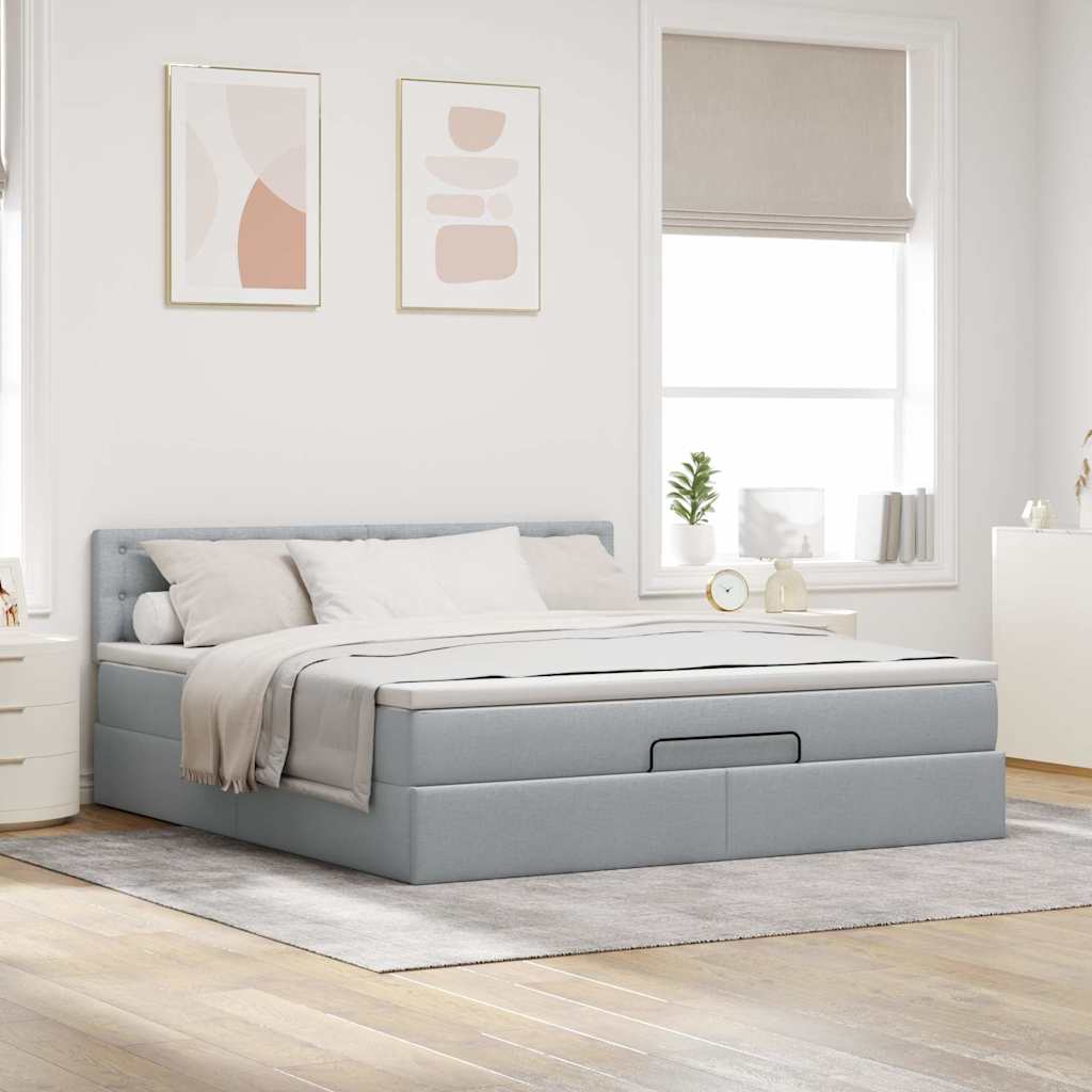 Pouf Letto con Materasso Grigio Chiaro 160x200 cm in Tessuto 3312485
