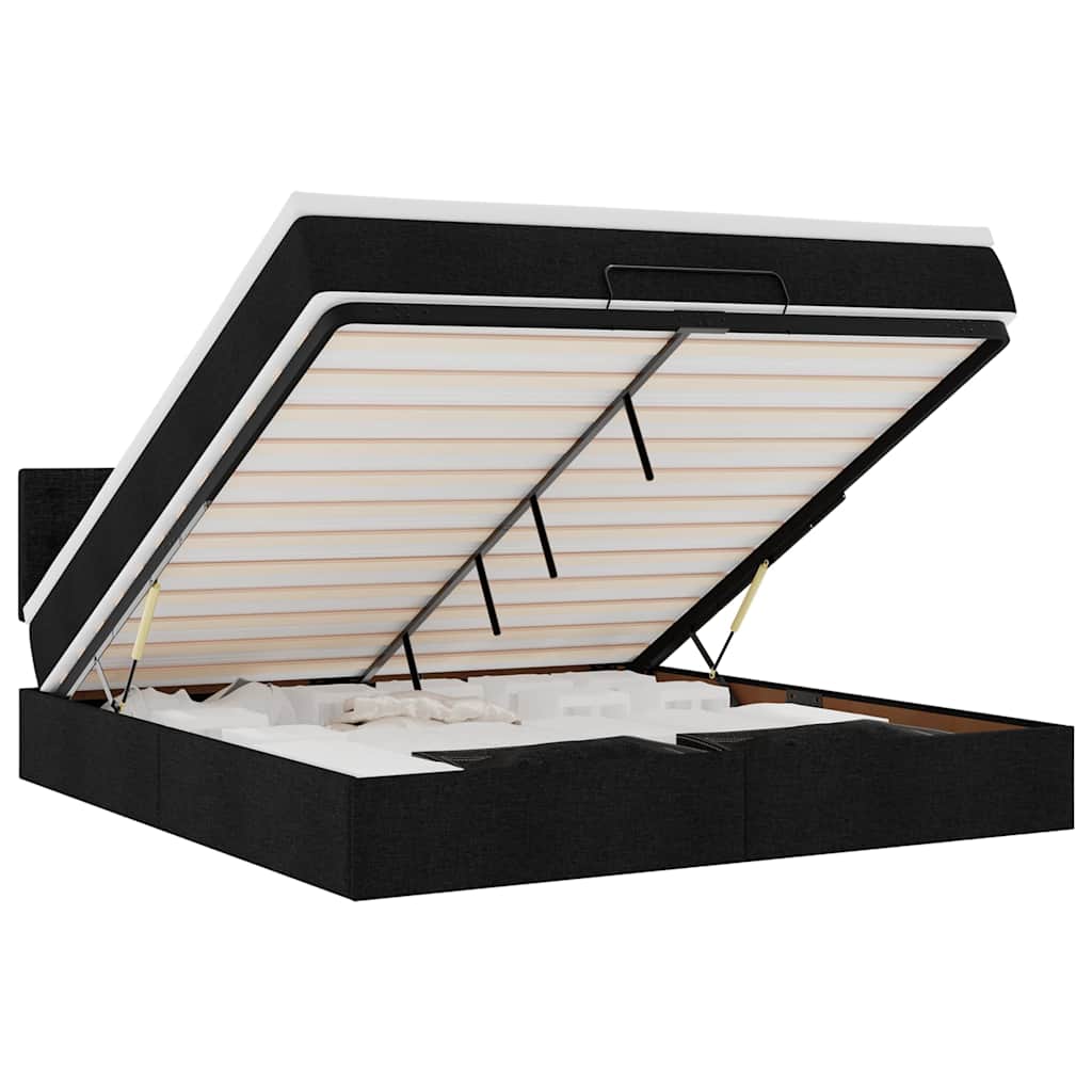 Struttura Letto Pouf con Materasso Nero 160x200 cm in Tessuto