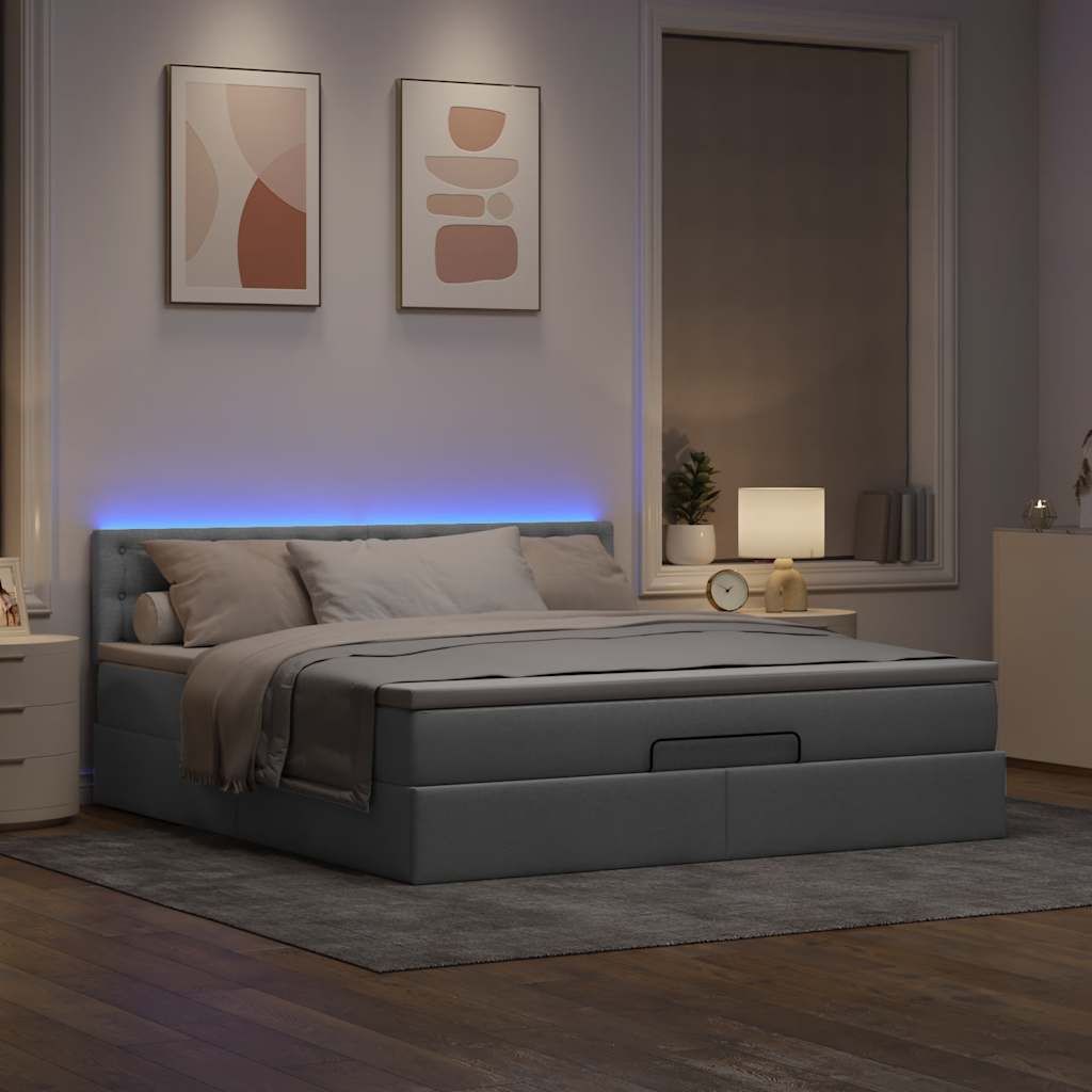 Pouf Letto con Materasso e LED Grigio Chiaro 180x200cm Tessuto 3312492