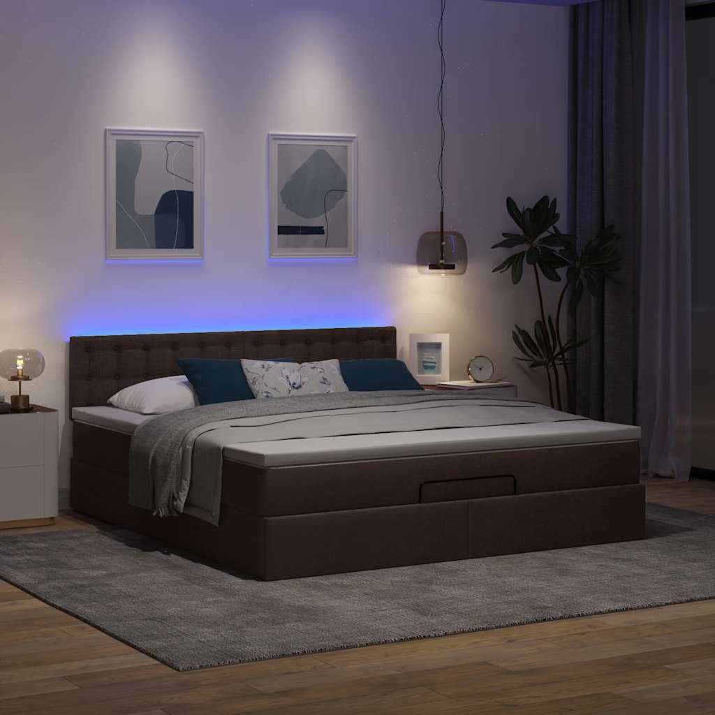 vidaXL Pouf Letto con Materasso e LED Marrone Scuro 180x200cm Tessuto