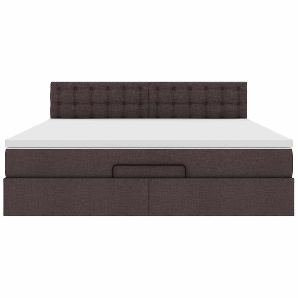 vidaXL Pouf Letto con Materasso e LED Marrone Scuro 180x200cm Tessuto