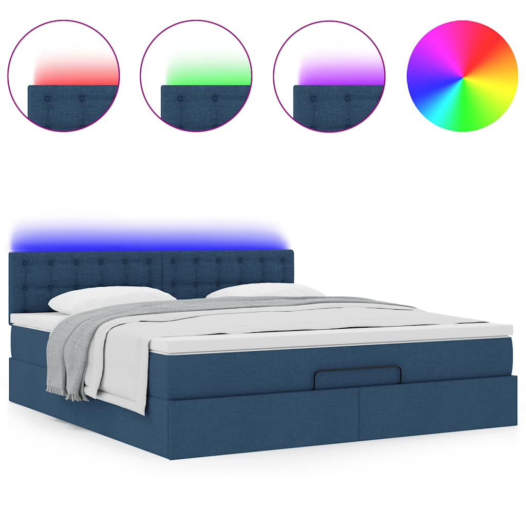 Pouf Letto con Materasso e LED Blu 180x200cm in Tessuto 3312498