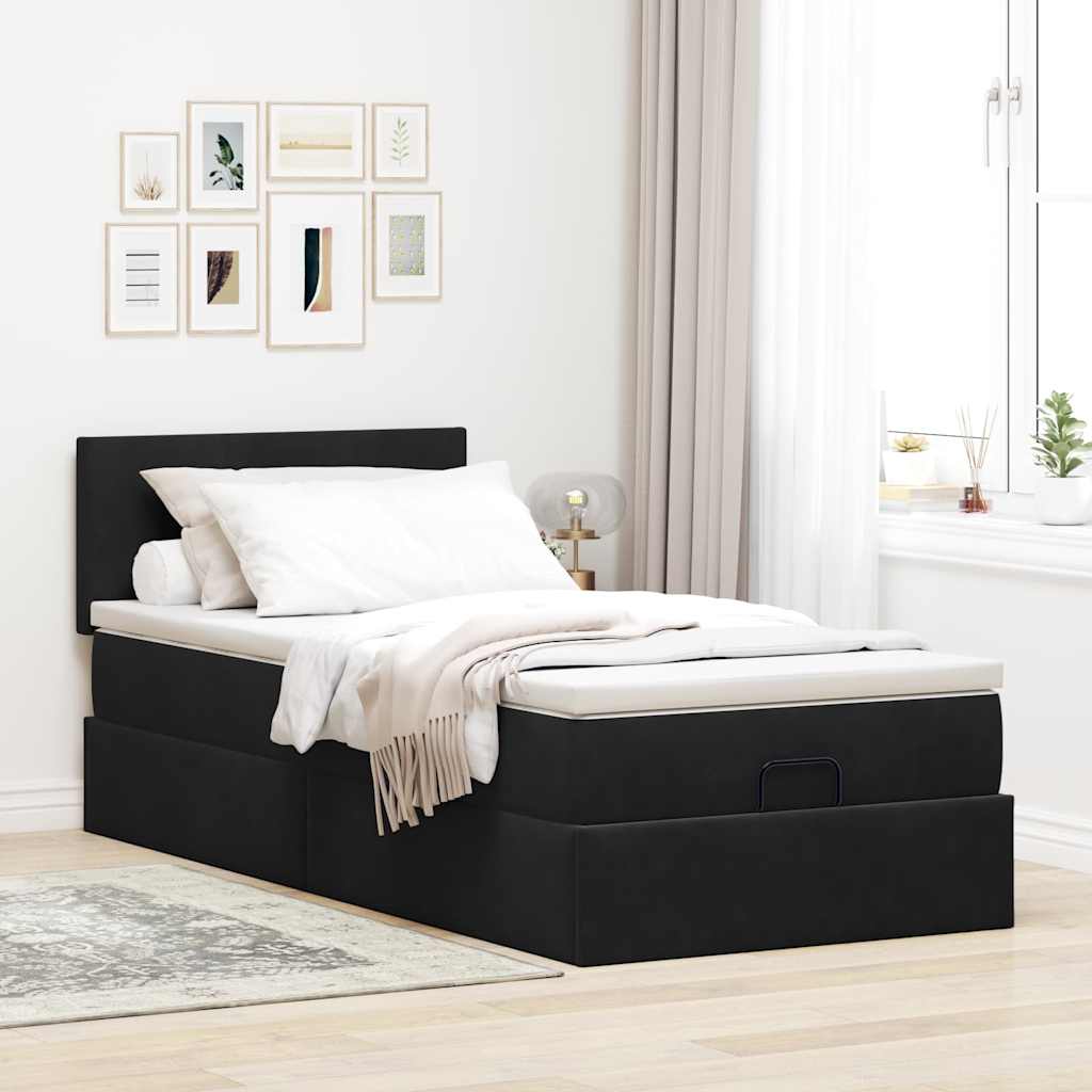 Pouf Letto con Materasso e LED Nero 80x200cm in Velluto
