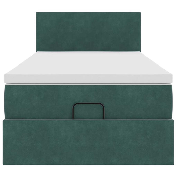 Pouf Letto con Materasso e LED Verde Scuro 80x200cm in Velluto