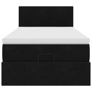 Struttura Letto Pouf con Materasso Nero 90x190 cm in Velluto