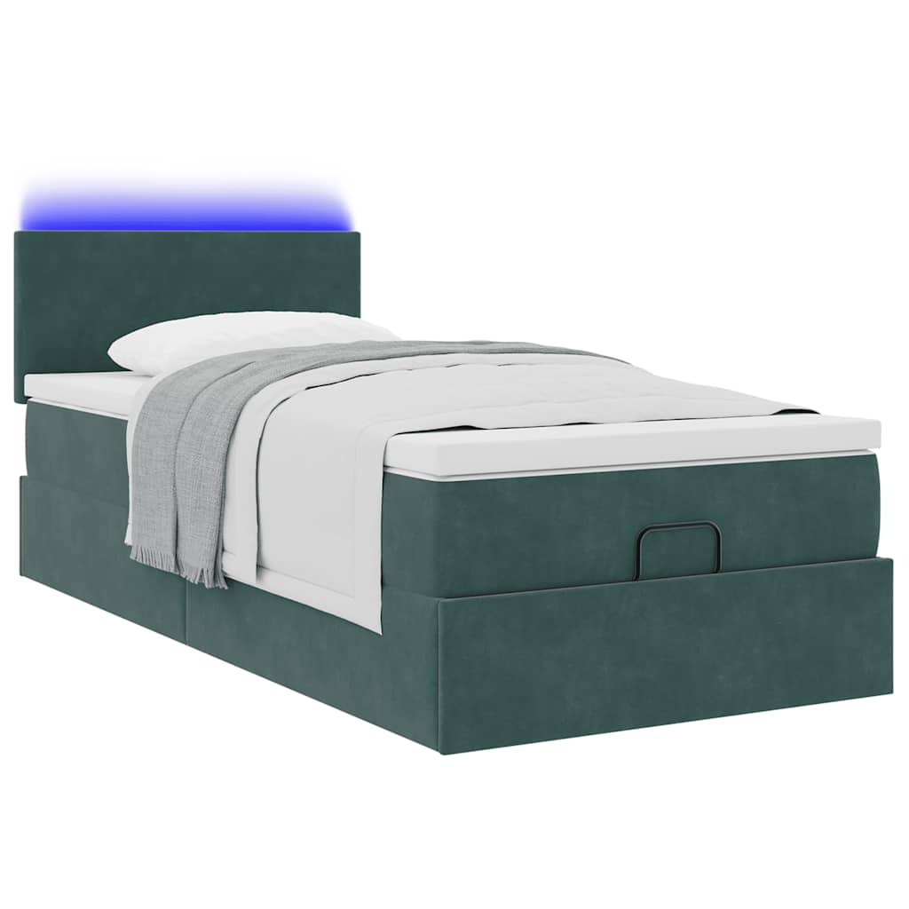 vidaXL Pouf Letto con Materasso e LED Verde Scuro 90x200cm in Velluto