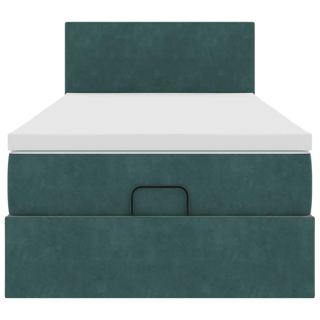 vidaXL Pouf Letto con Materasso e LED Verde Scuro 90x200cm in Velluto