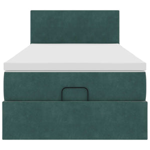 vidaXL Pouf Letto con Materasso e LED Verde Scuro 90x200cm in Velluto