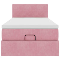 Struttura Letto Pouf con Materasso Rosa 90x200 cm in Velluto
