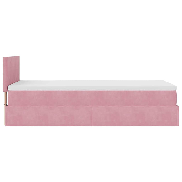 Struttura Letto Pouf con Materasso Rosa 90x200 cm in Velluto