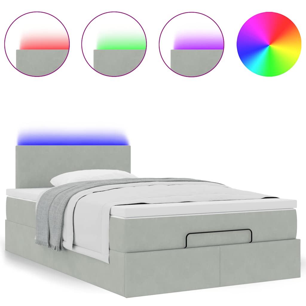 Pouf Letto con Materasso e LED Grigio Chiaro 120x190cm Velluto