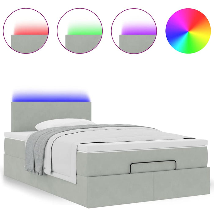 Pouf Letto con Materasso e LED Grigio Chiaro 120x190cm Velluto