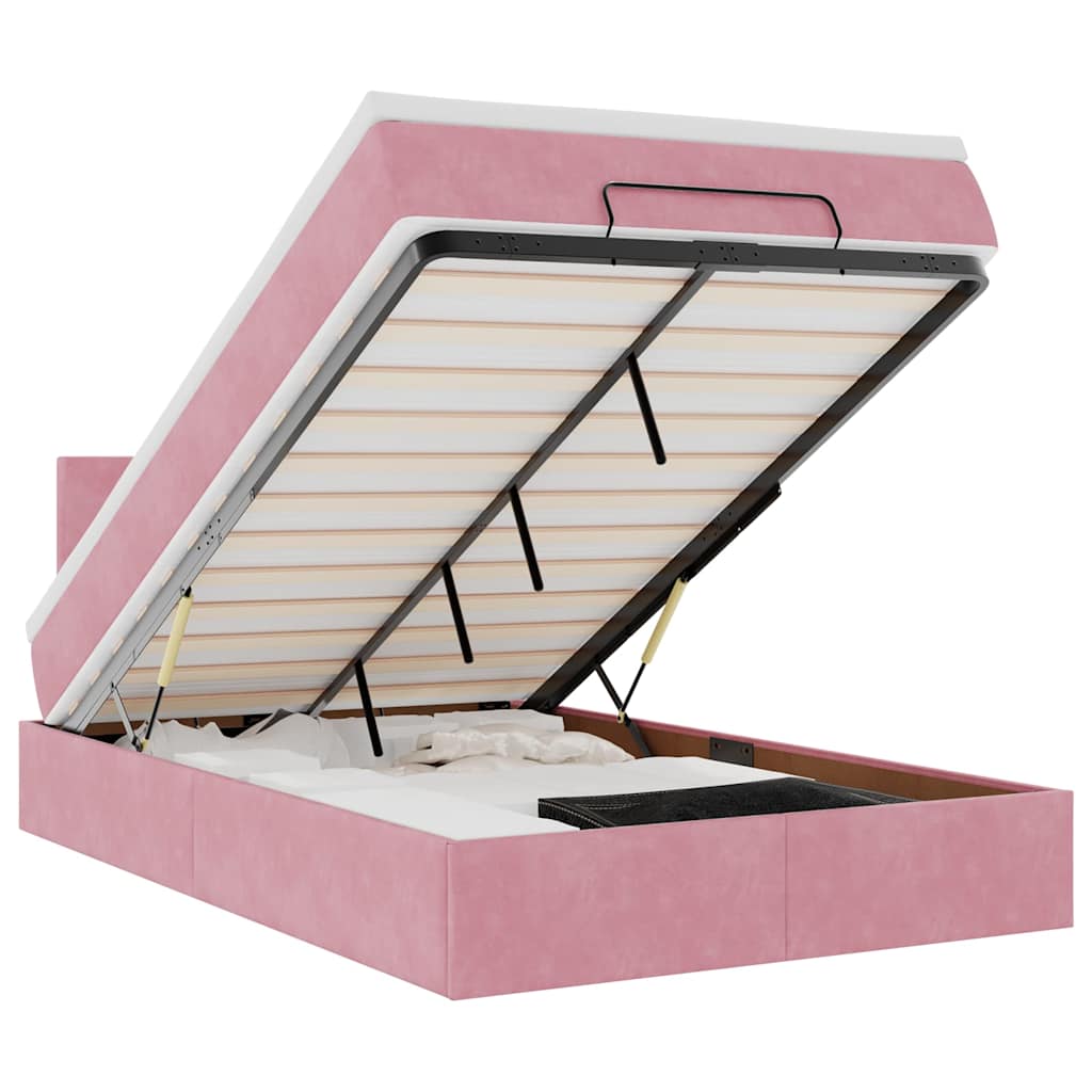 Pouf Letto con Materasso e LED Rosa 120x190cm in Velluto