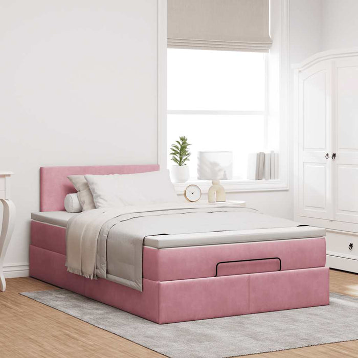 Pouf Letto con Materasso e LED Rosa 120x190cm in Velluto