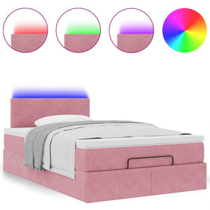 Pouf Letto con Materasso e LED Rosa 120x190cm in Velluto