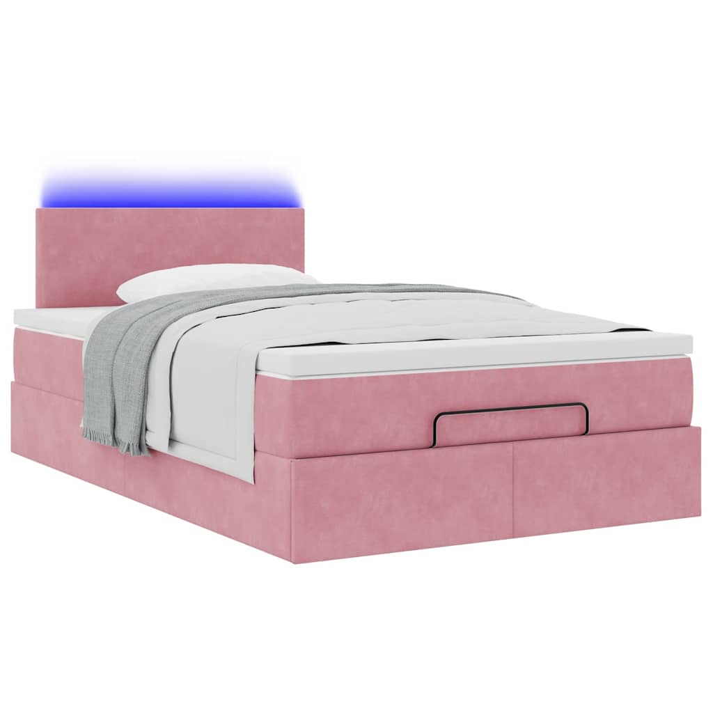 Pouf Letto con Materasso e LED Rosa 120x190cm in Velluto
