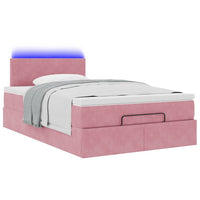 Pouf Letto con Materasso e LED Rosa 120x190cm in Velluto