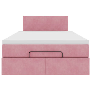 Pouf Letto con Materasso e LED Rosa 120x190cm in Velluto